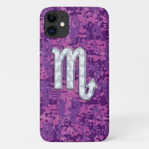Scorpio Horoscope Sign on Pink Digital Camo iPhone 11 Case