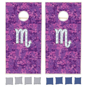 Scorpio Horoscope Sign on Pink Digital Camo Cornhole Set