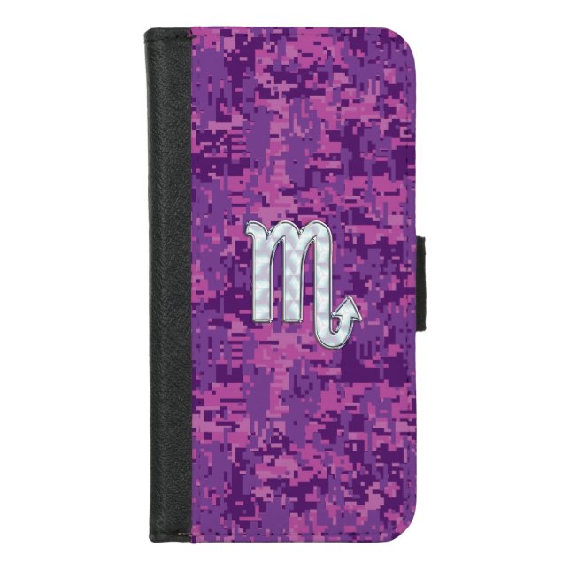 Scorpio Horoscope Sign on Pink Digital Camo iPhone Wallet Case (Front)