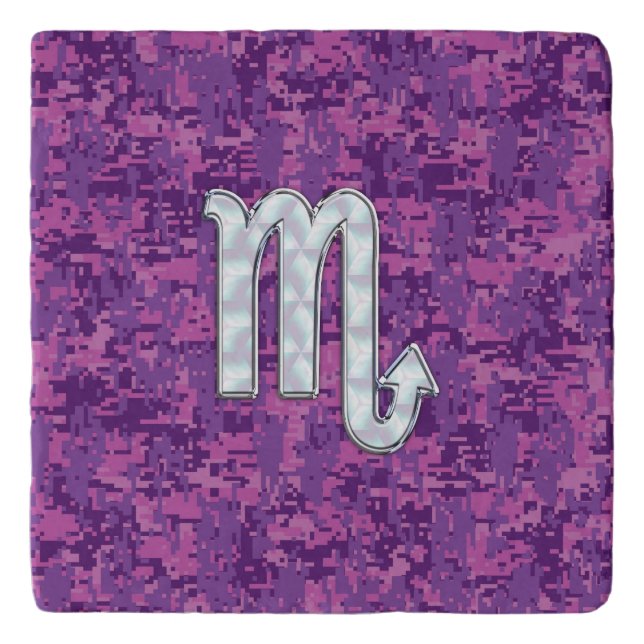 Scorpio Horoscope Sign on Pink Digital Camo Trivet (Front)