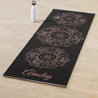 Personalized Gold and Black Mandala Yoga Mat Custom Name Fitness