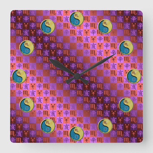 Scorpio & Metal Boar Square Wall Clock (Front)