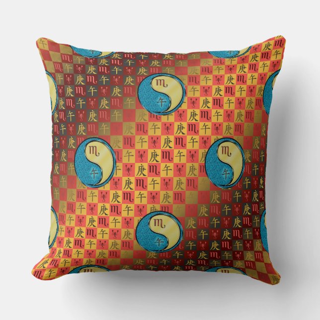 Scorpio & Metal Horse Throw Pillow (Front)