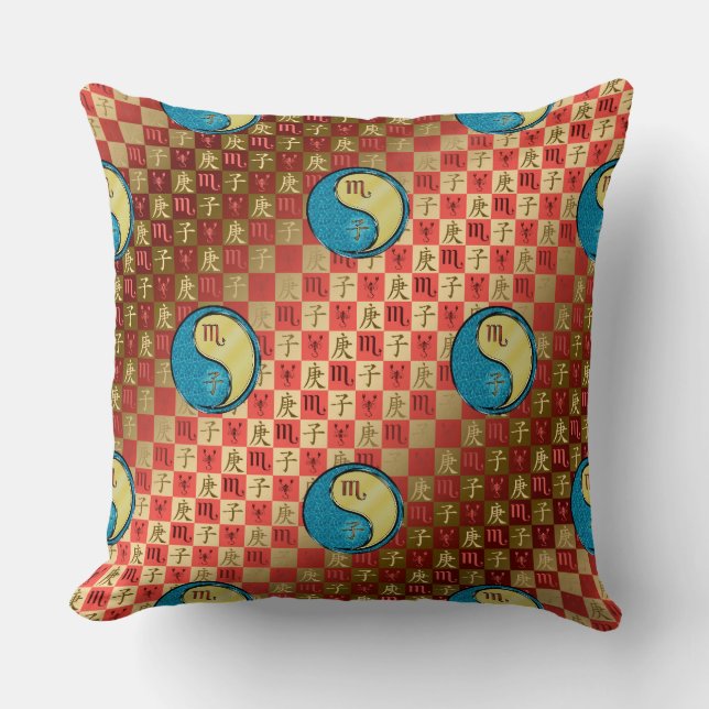 Scorpio & Metal Rat Throw Pillow (Front)
