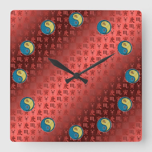 Scorpio & Metal Tiger Square Wall Clock (Front)