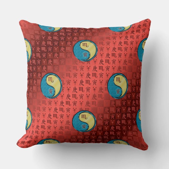 Scorpio & Metal Tiger Throw Pillow (Front)