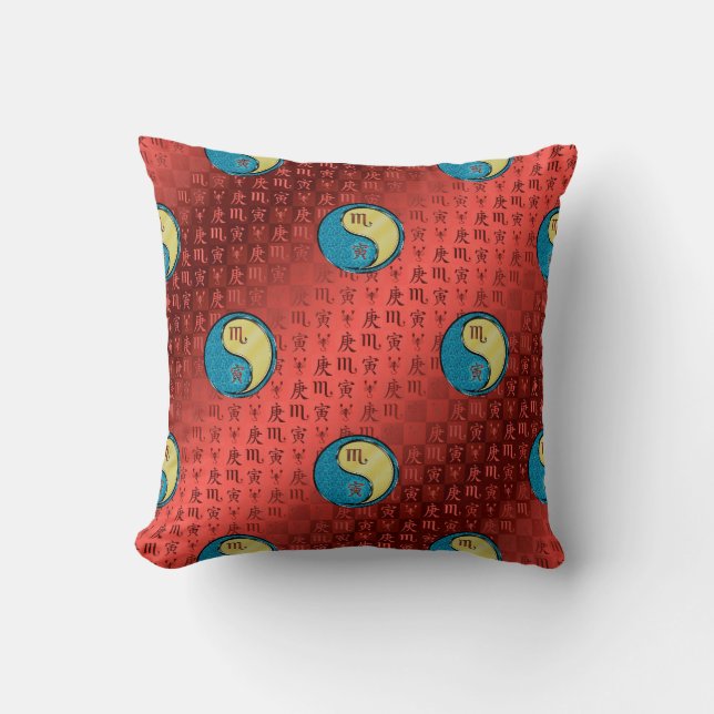 Scorpio & Metal Tiger Throw Pillow (Front)