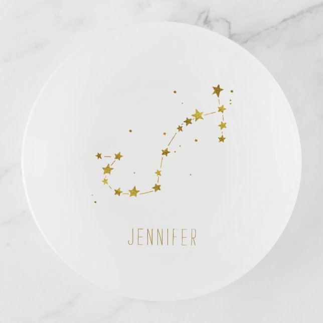 Scorpio | Minimalist Gold Zodiac Monogram Trinket Tray (Front)