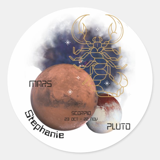 Scorpio Monogram Zodiac Cosmic Planets Cool Unique Classic Round Sticker (Front)