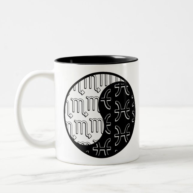 Scorpio Pisces yin yang zodiac couple Two-Tone Coffee Mug (Left)