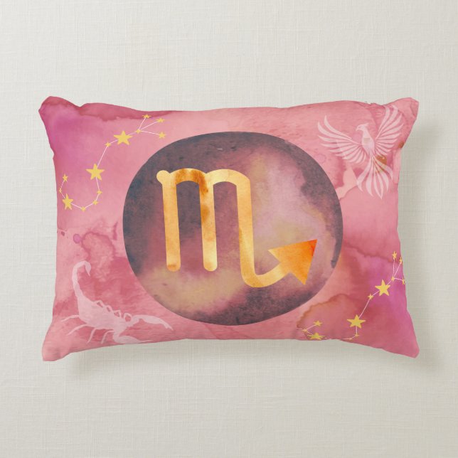 Scorpio Red Watercolour Astrology Zodiac Sign Accent Pillow (Front)