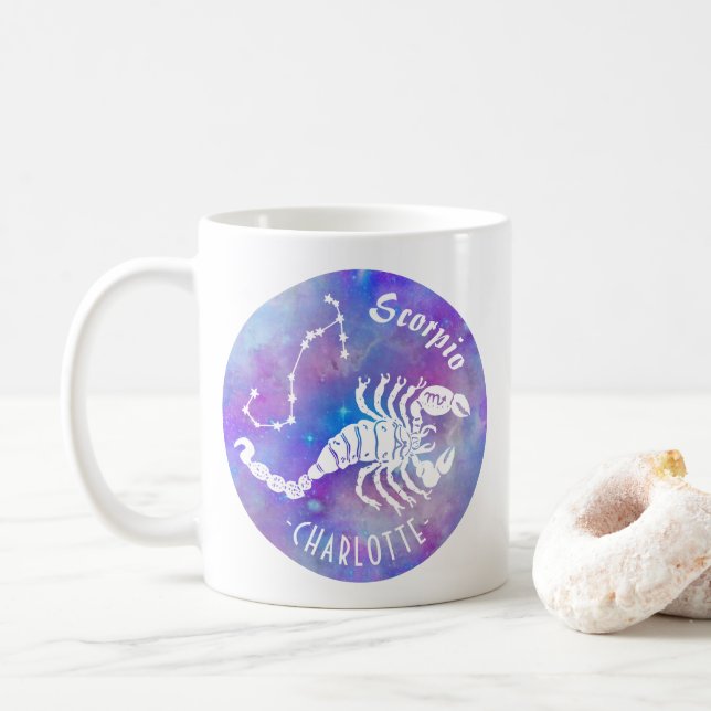 Scorpio Scorpion Constellation Stars Name Birthday Coffee Mug (With Donut)