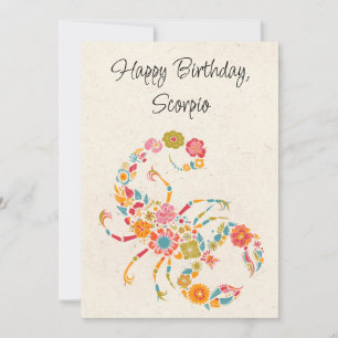 Scorpio Scorpion Zodiac Floral Birthday Flat Card