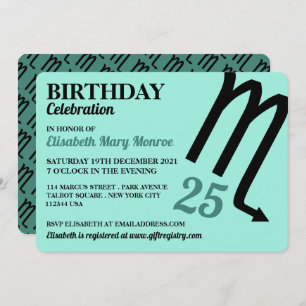 Scorpio, Scorpion, Zodiac Star Sign, Birthday Invitation
