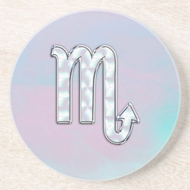 Scorpio Sign in Mother of Pearl Style Drink Coaster (Front)