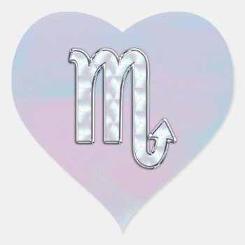 Scorpio Sign In Mother Of Pearl Style Heart Sticker by MustacheShoppe at Zazzle