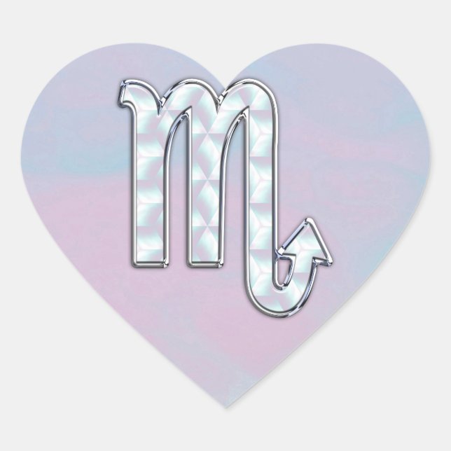 Scorpio Sign in Mother of Pearl Style Heart Sticker (Front)