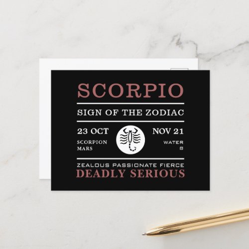 Scorpio Sign of the Zodiac Astrological Postcard