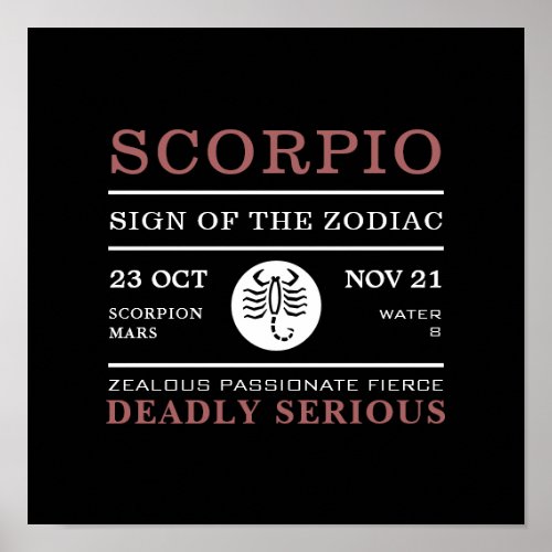 Scorpio Sign of the Zodiac Astrological Poster