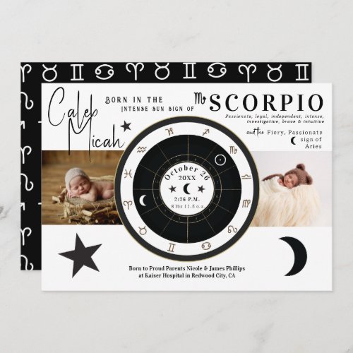 Scorpio Sun  Moon Zodiac Sign Birth Announcement
