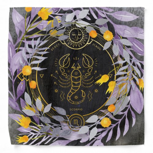 Scorpio Sun sign Lilac and Yellow Floral Zodiac Bandana