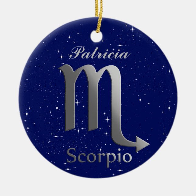 Scorpio Sun Sign Symbol with Name Ceramic Ornament (Front)