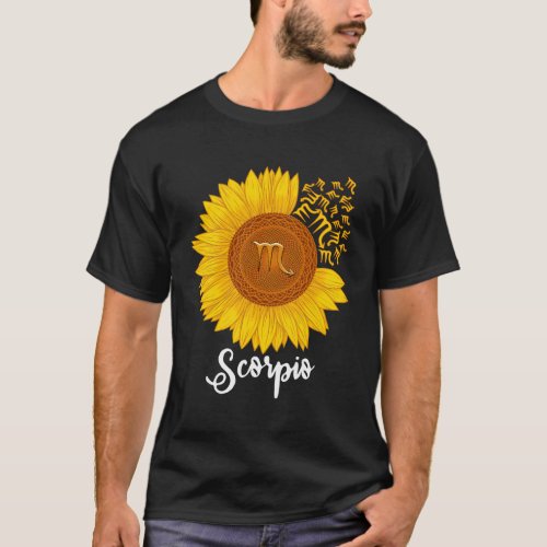 Scorpio Sunflower Zodiac Sign Floral Astrology T_Shirt