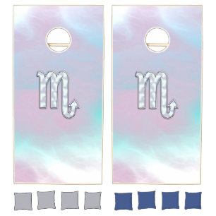 Scorpio Symbol in Mother of Pearl Style Decor Cornhole Set