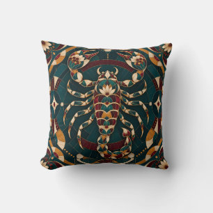 Scorpio Teal Burgundy Geometric Mosaic Throw Pillow