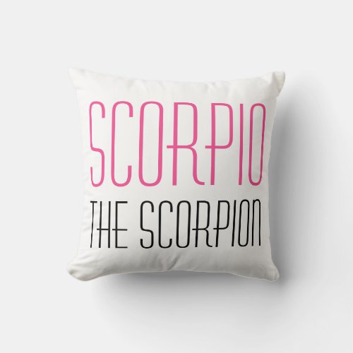 Scorpio The Scorpion Text Zodiac Initials White Throw Pillow