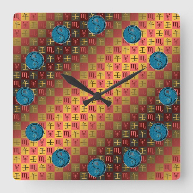 Scorpio & Water Horse Square Wall Clock (Front)