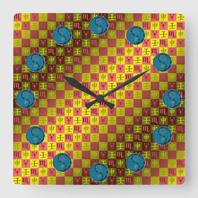 Scorpio & Water Monkey Square Wall Clock (Front)
