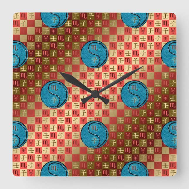 Scorpio & Water Rat Square Wall Clock (Front)