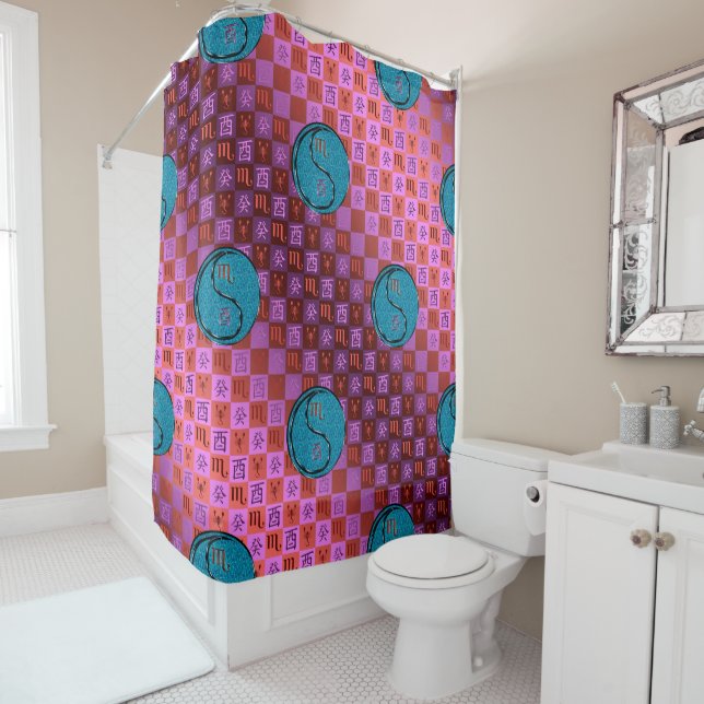 Scorpio & Water Rooster Shower Curtain (In Situ)