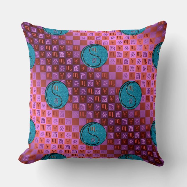 Scorpio & Water Rooster Throw Pillow (Front)