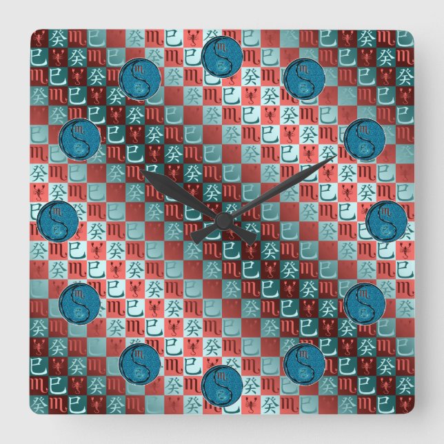 Scorpio & Water Snake Square Wall Clock (Front)
