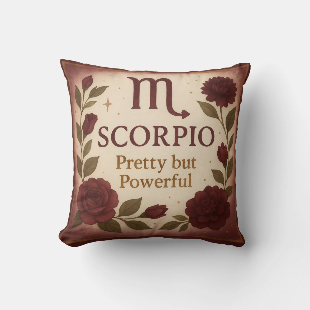 Scorpio Dark Floral Zodiac Watercolor Pillow