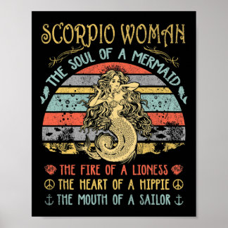 Scorpio Woman The Soul Of A Mermaid Vintage Birthd Poster
