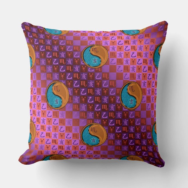Scorpio & Wood Boar Throw Pillow (Front)