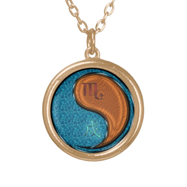 Scorpio & Wood Dog Gold Plated Necklace (Front)