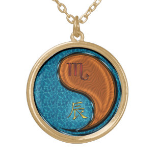 Scorpio & Wood Dragon Gold Plated Necklace
