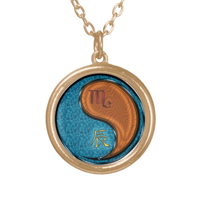 Scorpio & Wood Dragon Gold Plated Necklace (Front)