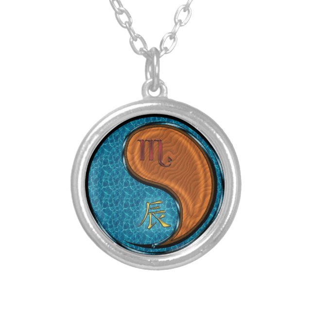 Scorpio & Wood Dragon Silver Plated Necklace (Front)