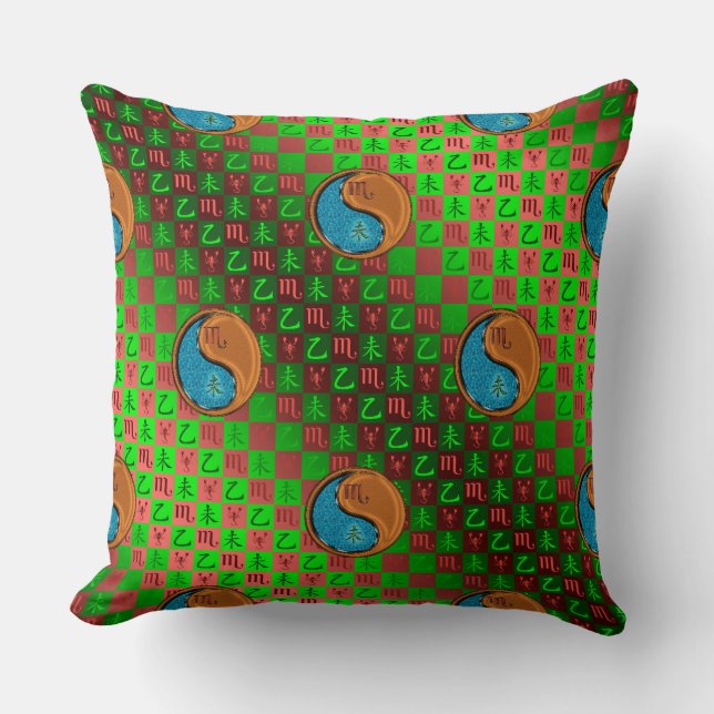 Scorpio & Wood Goat Throw Pillow (Front)