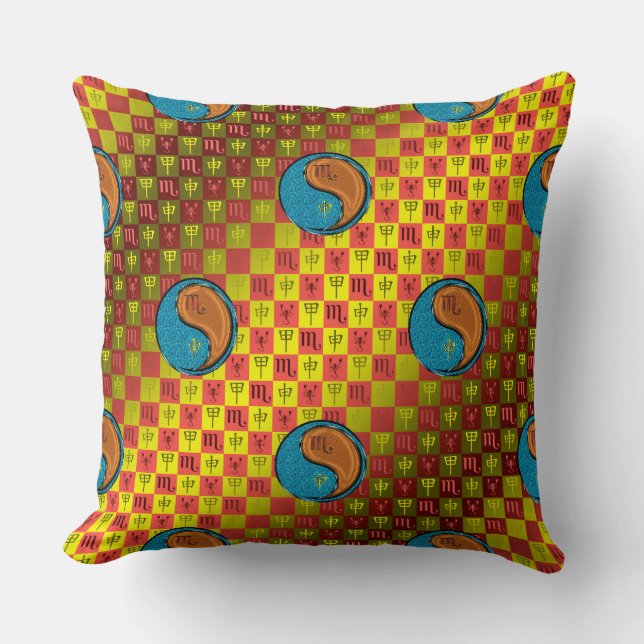 Scorpio & Wood Monkey Throw Pillow (Front)