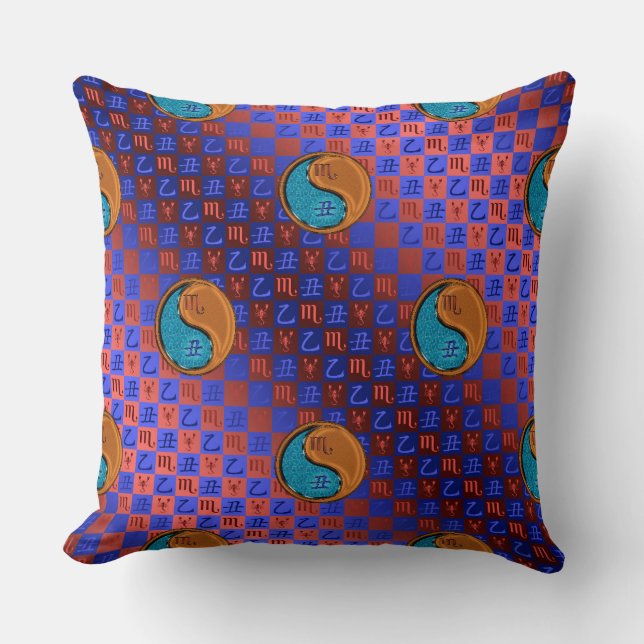 Scorpio & Wood Ox Throw Pillow (Front)
