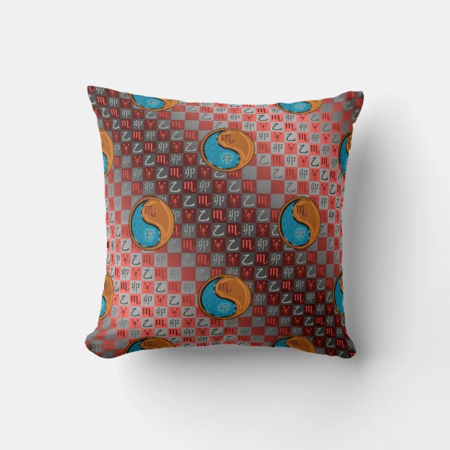 Scorpio & Wood Rabbit Throw Pillow (Front)