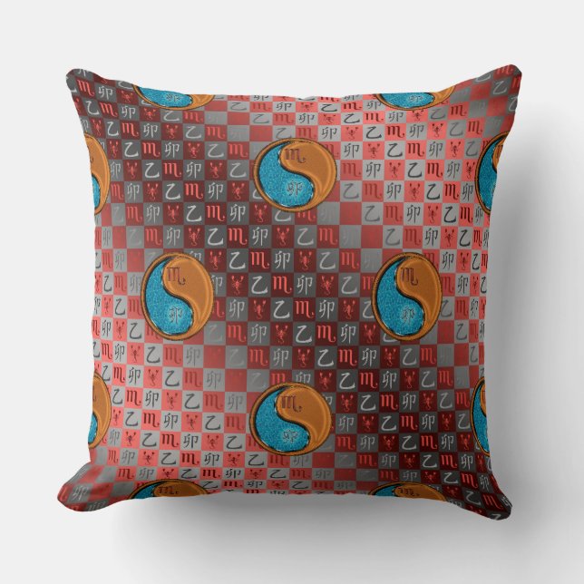 Scorpio & Wood Rabbit Throw Pillow (Front)