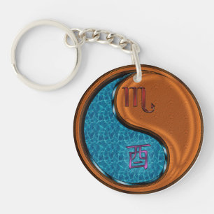 Scorpio & Wood Rooster Keychain