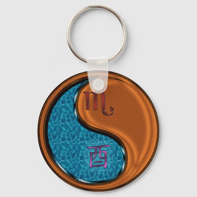 Scorpio & Wood Rooster Keychain (Front)